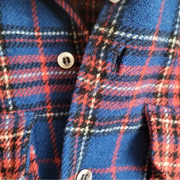 1950s Great Western All Wool Plaid Button Up Long Sleeve Shirt Size 14.5 FLAWS - Picture 2 of 14